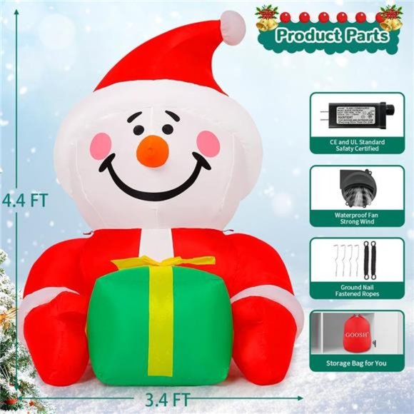4.5 FT Christmas Inflatable Snowman Outdoor Decoration Blow Up with LED Lights - Picture 6 of 6